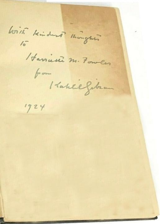 Harriette M. Fowler's inscibed copy of The Prophet