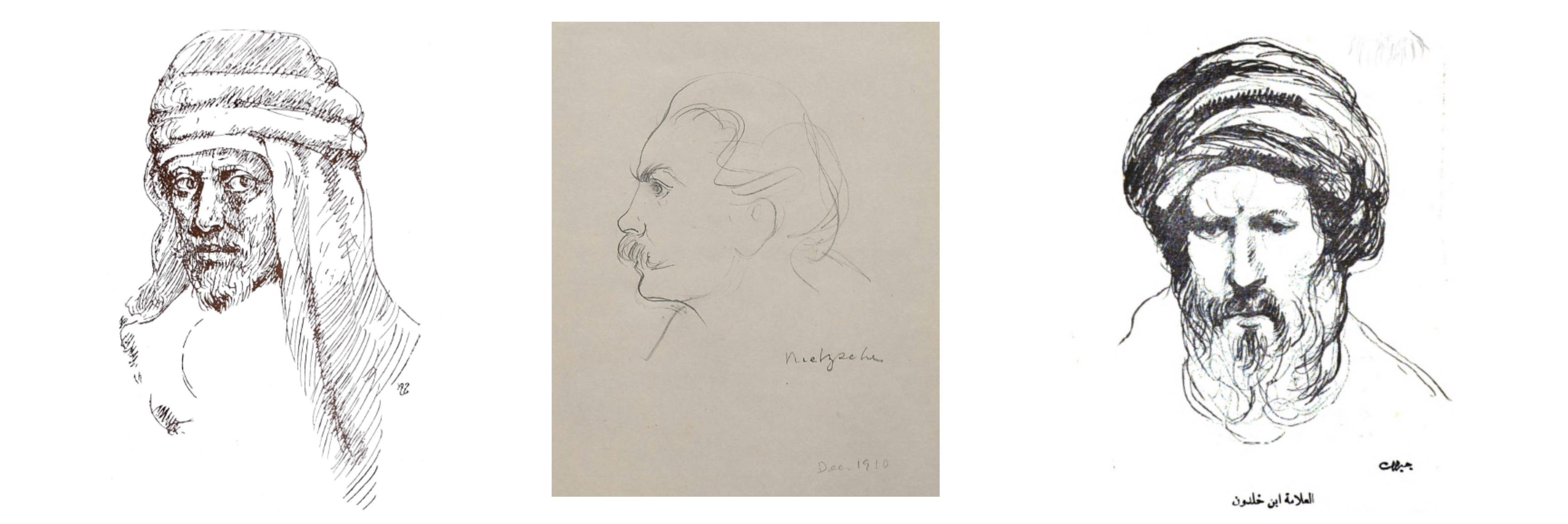Portraits of Al-Mutanabbi, Friedrich Nietzsche and Ibn Khaldun by Gibran