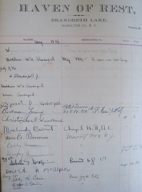 The Haven of Rest guest book, Brandreth Lake — Barbara Young's signature, May 1946