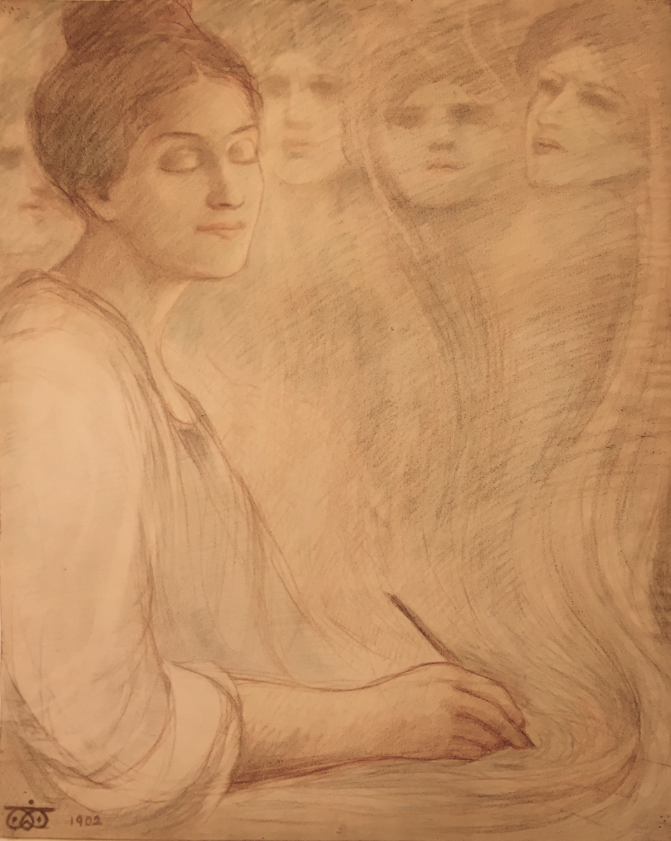 Portrait of Josephine Preston Peabody, colored pencil on paper, 1902, by Kahlil Gibran