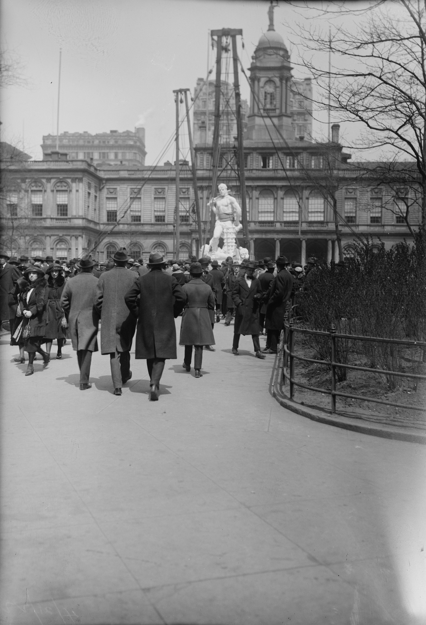 The unveiling of the Civic Virtue statue in City Hall Park, New York, 1922