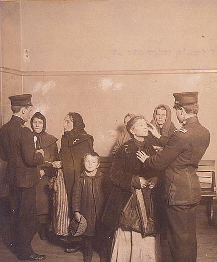 Medical examination for trachoma, Ellis Island immigration processing