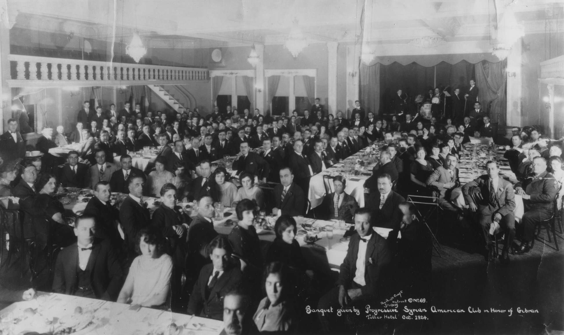Banquet given by Progressive Syrian American Club in honor of Gibran, Tuller Hotel, Detroit, October 1924
