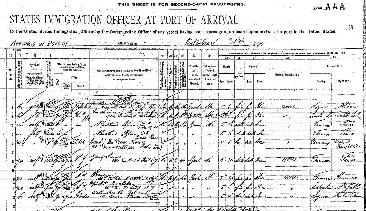 1910 Passenger Record 3. (Kahlel Gibrian)