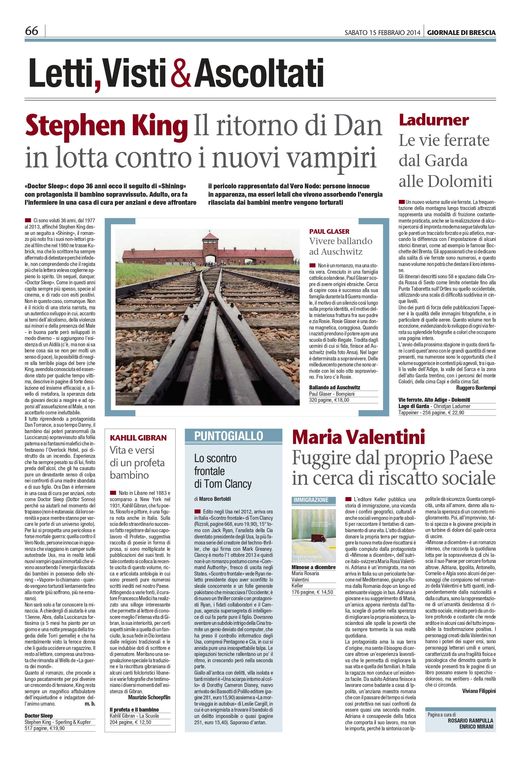 Maurizio Schoepflin, "Kahlil Gibran: Vita e versi di un profeta bambino", Giornale di Brescia, Feb 15, 2014, p. 66 (review)