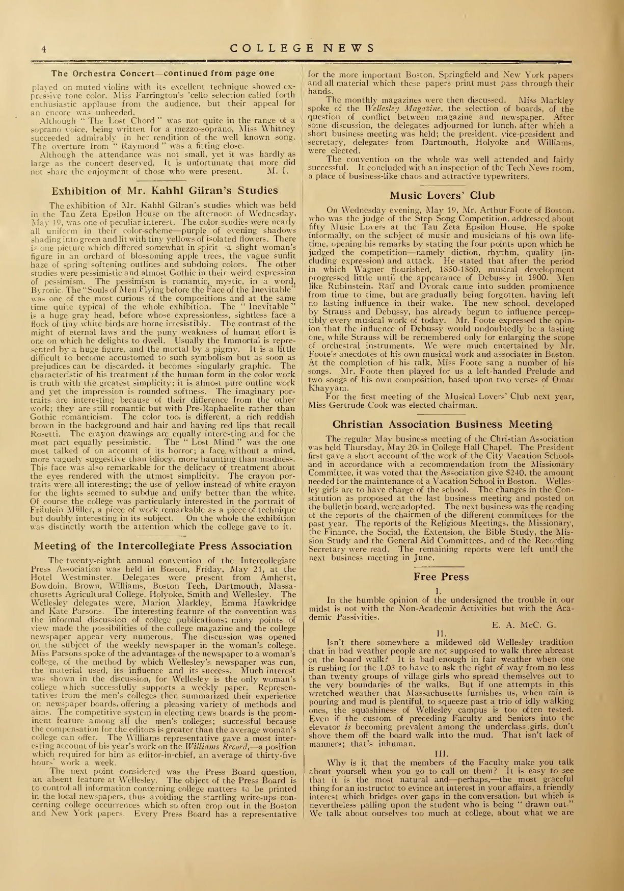 Exhibition of Mr. Kahlil Gibran's Studies [Review], The Wellesley College News, 05-26-1909